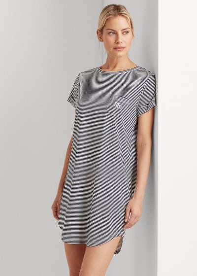 Camiseta Para Dormir Ralph Lauren Mujer Azul Marino Rayas - Striped Cotton-Blend - YTZXO8215